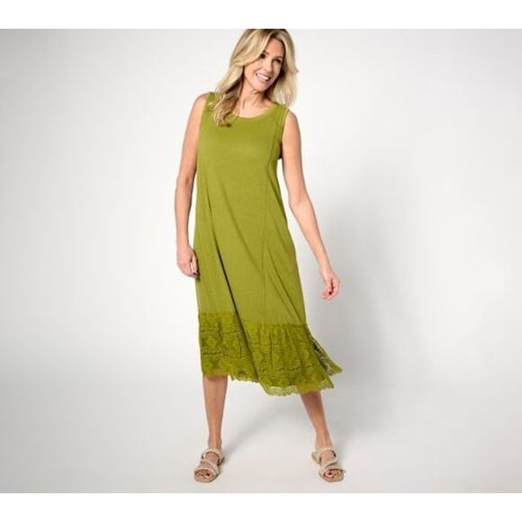 QVC LOGO Linens by Lori Goldstein Knit Dress with Crochet Womens XS Black - Picture 3 of 11